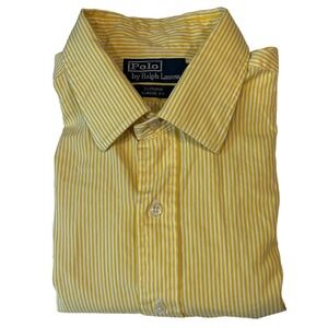 Polo Ralph Lauren Curham Classic Fit Long Sleeve Dress Shirt 17 XL Yellow Stripe